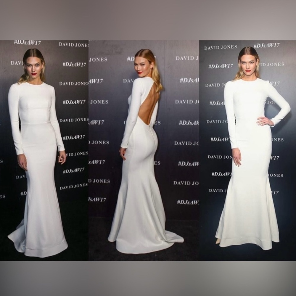 NWT Rebecca Vallance Billie Long Sleeve Open Back Mermaid Gown White Sz 8